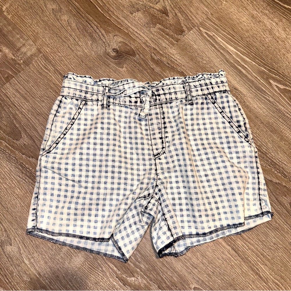 BONGO Light Blue Gingham paperbag waist Drawstring Shorts Y2K vintage vtg M